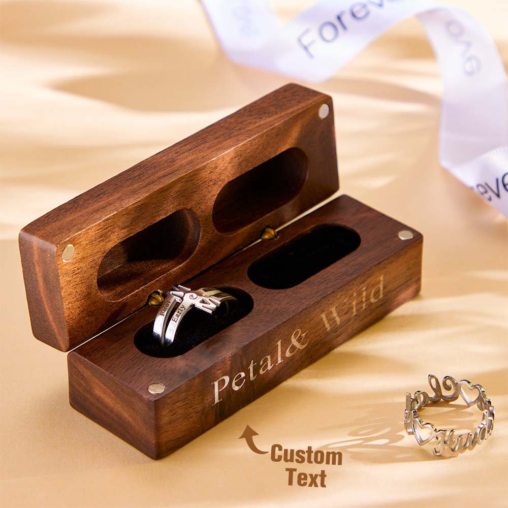 Engagement Engraved Ring Box Wooden Proposal Double Rings Box - soufeelus