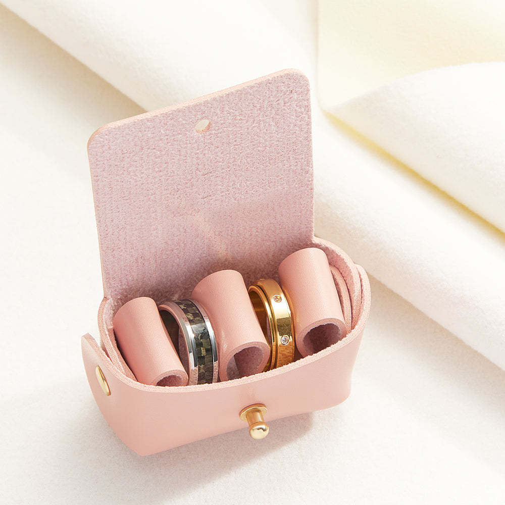 Personalized Leather Wedding Ring Pouch Custom Engraved Double Rings Box - soufeelus