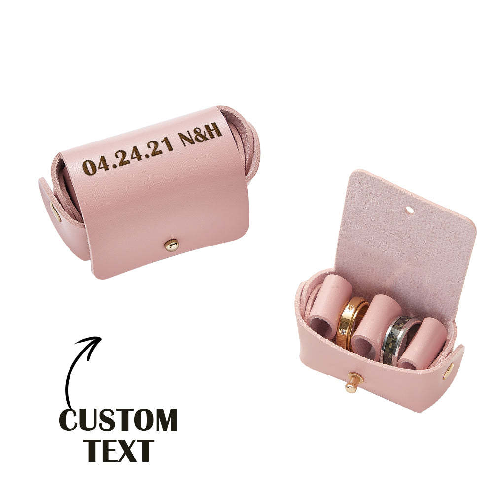 Personalized Leather Wedding Ring Pouch Custom Engraved Double Rings Box - soufeelus