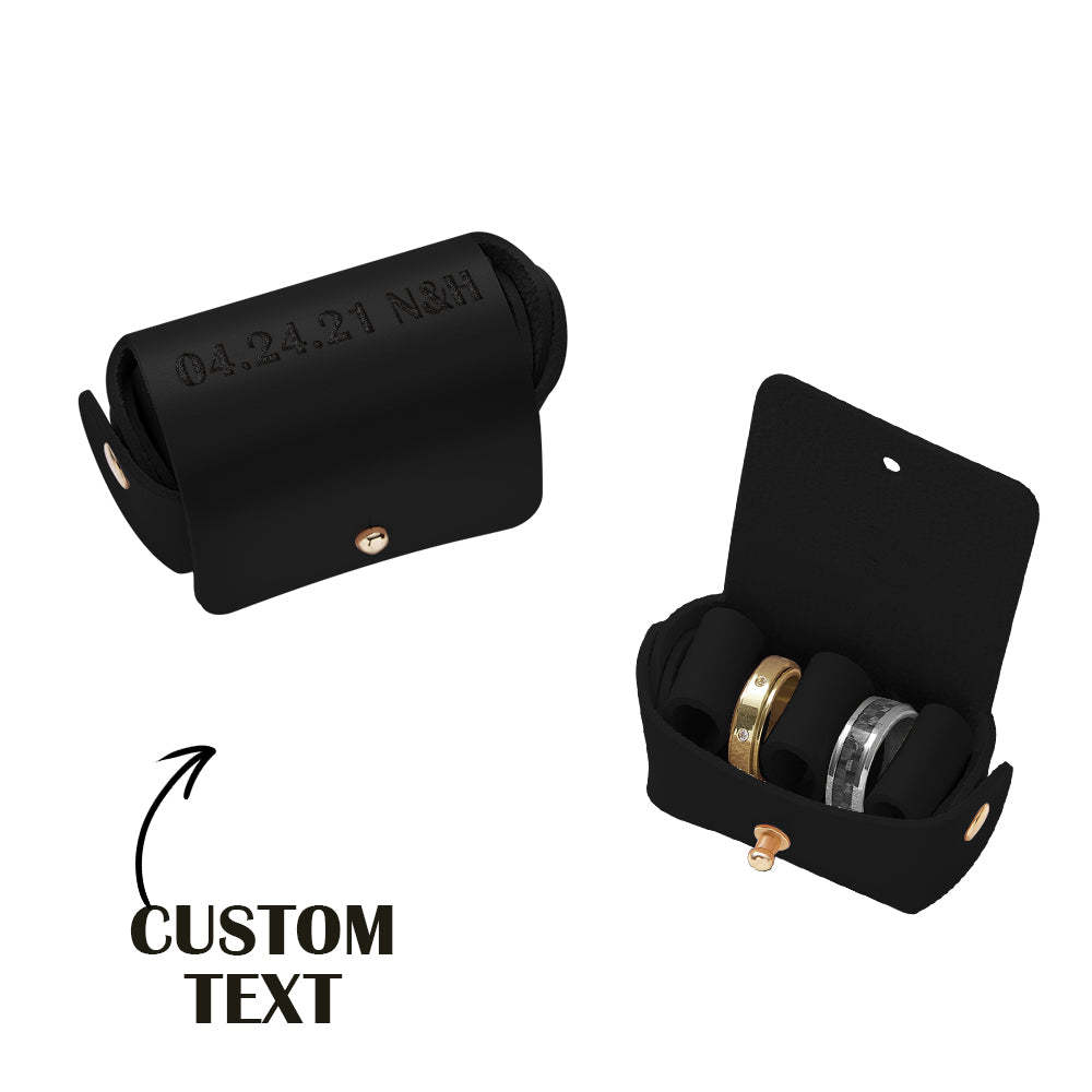 Personalized Leather Wedding Ring Pouch Custom Engraved Double Rings Box - soufeelus