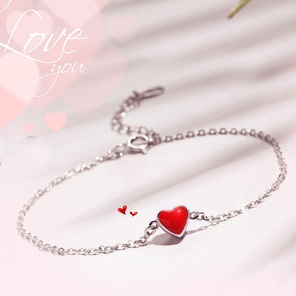 Red Heart Bracelet Silver - soufeelus