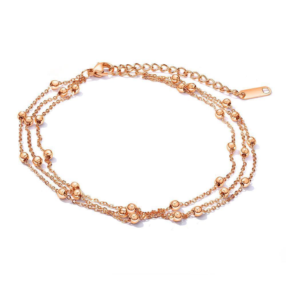 Rose Gold Beaded Multi-layered Anklet - soufeelus