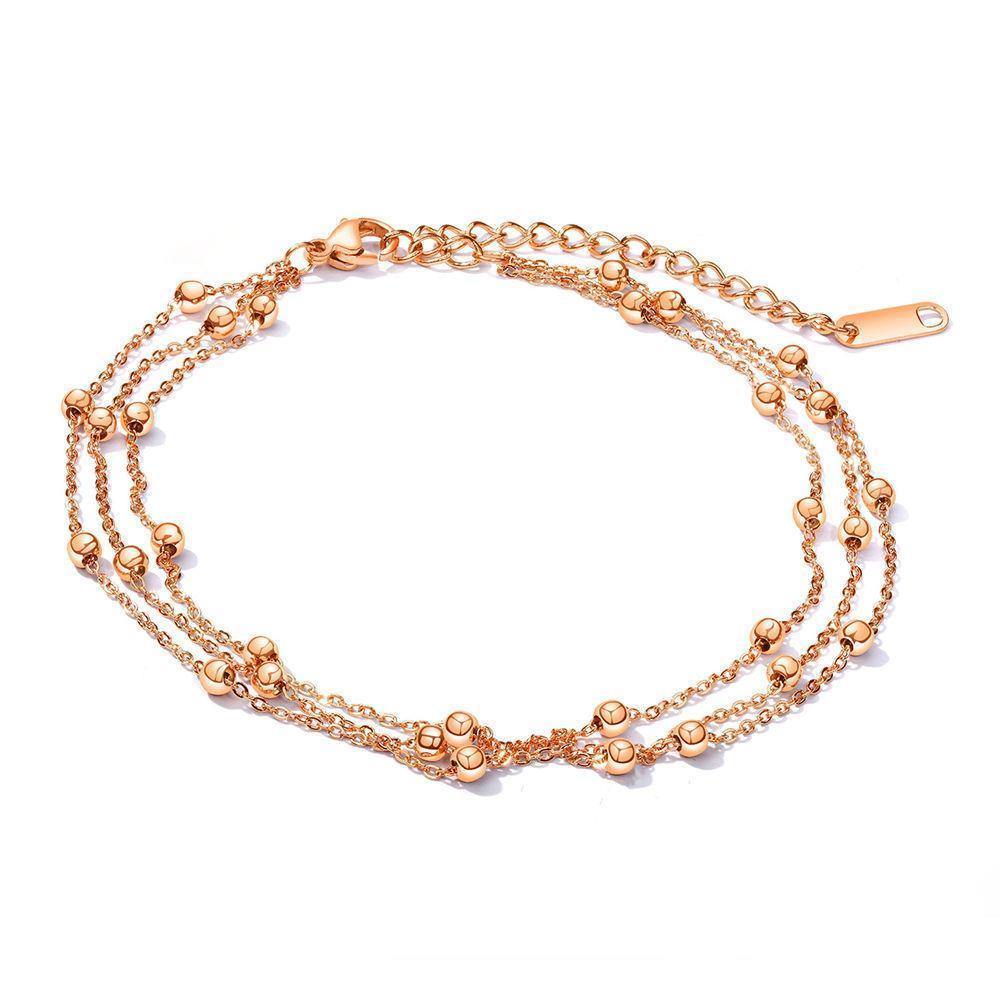 Rose Gold Beaded Multi-layered Anklet - soufeelus