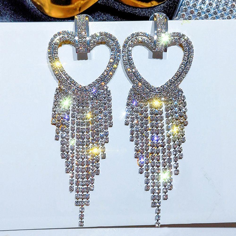 Heart-shaped Tassel Drop Earrings Silver - soufeelus