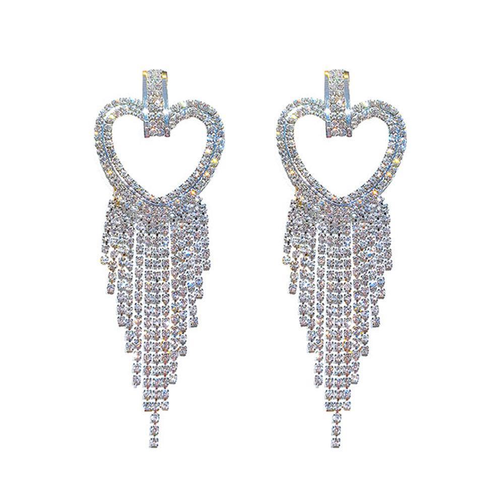 Heart-shaped Tassel Drop Earrings Silver - soufeelus