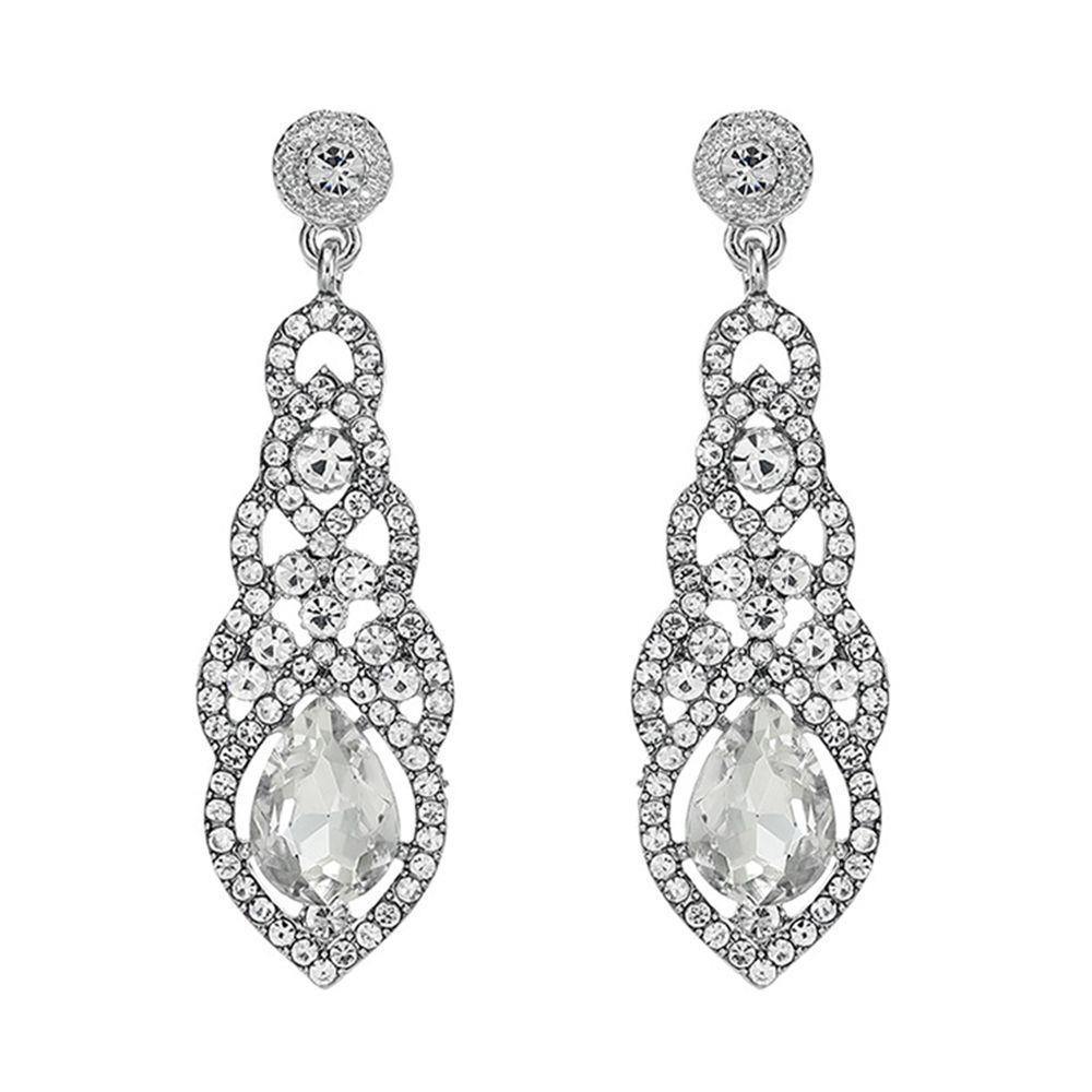 Long Silver Bridal Drop Earrings - soufeelus