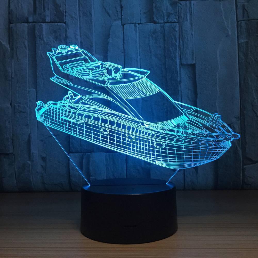 Speedboat 3D Colorful Night Light Touch Seven Color Change - soufeelus