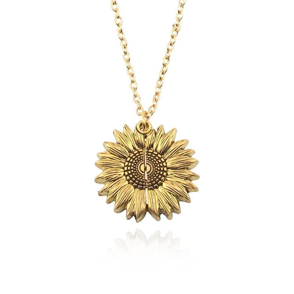 Sunflower Necklace, Double Layer Lettering Vintage Gold  - You are my Sunshine - soufeelus