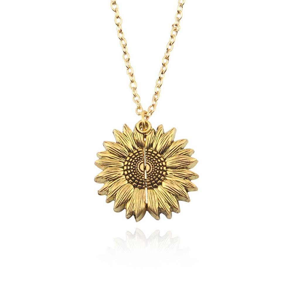 Sunflower Necklace, Double Layer Lettering Vintage Gold - You are my Sunshine - soufeelus