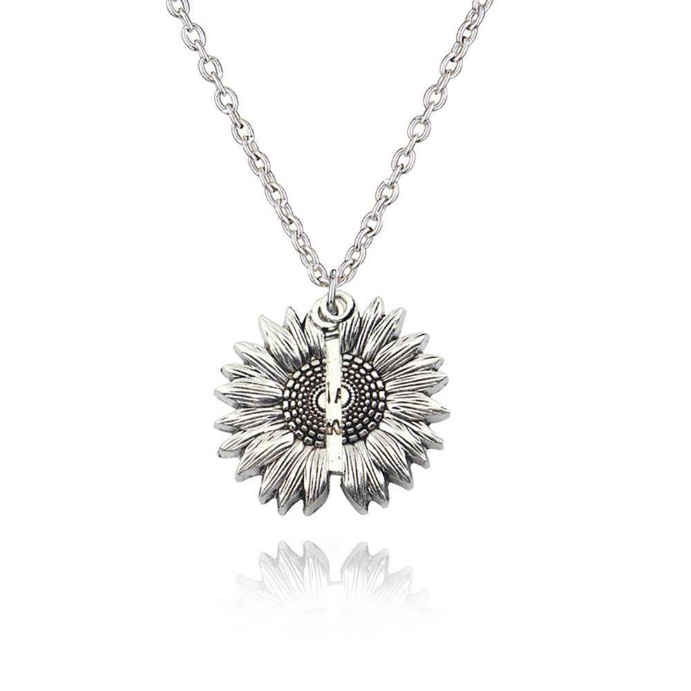 Sunflower Necklace, Double Layer Lettering Vintage Silver - You are my Sunshine - soufeelus