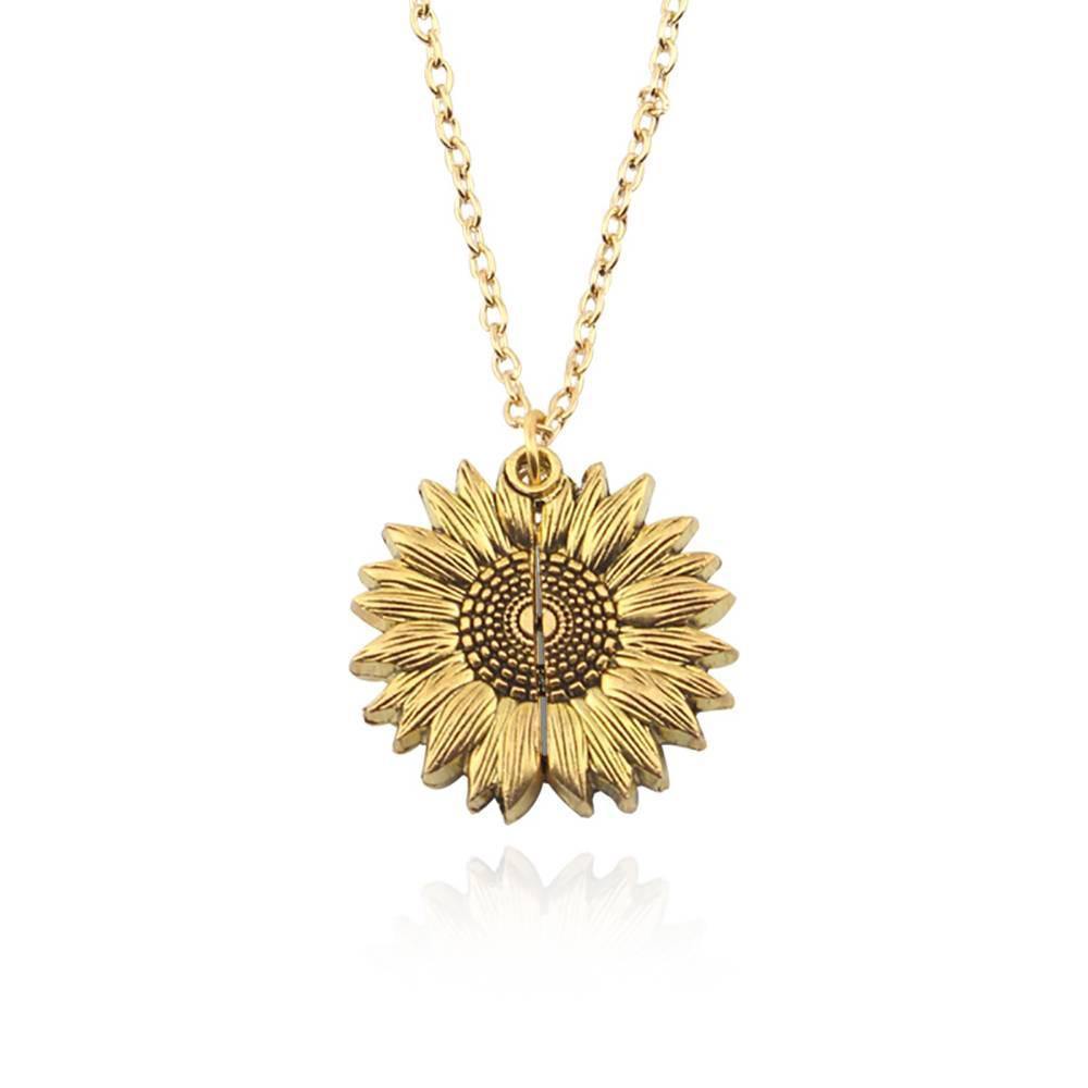 Sunflower Necklace, Double Layer Lettering Vintage Gold and Silver - You are my Sunshine - soufeelus