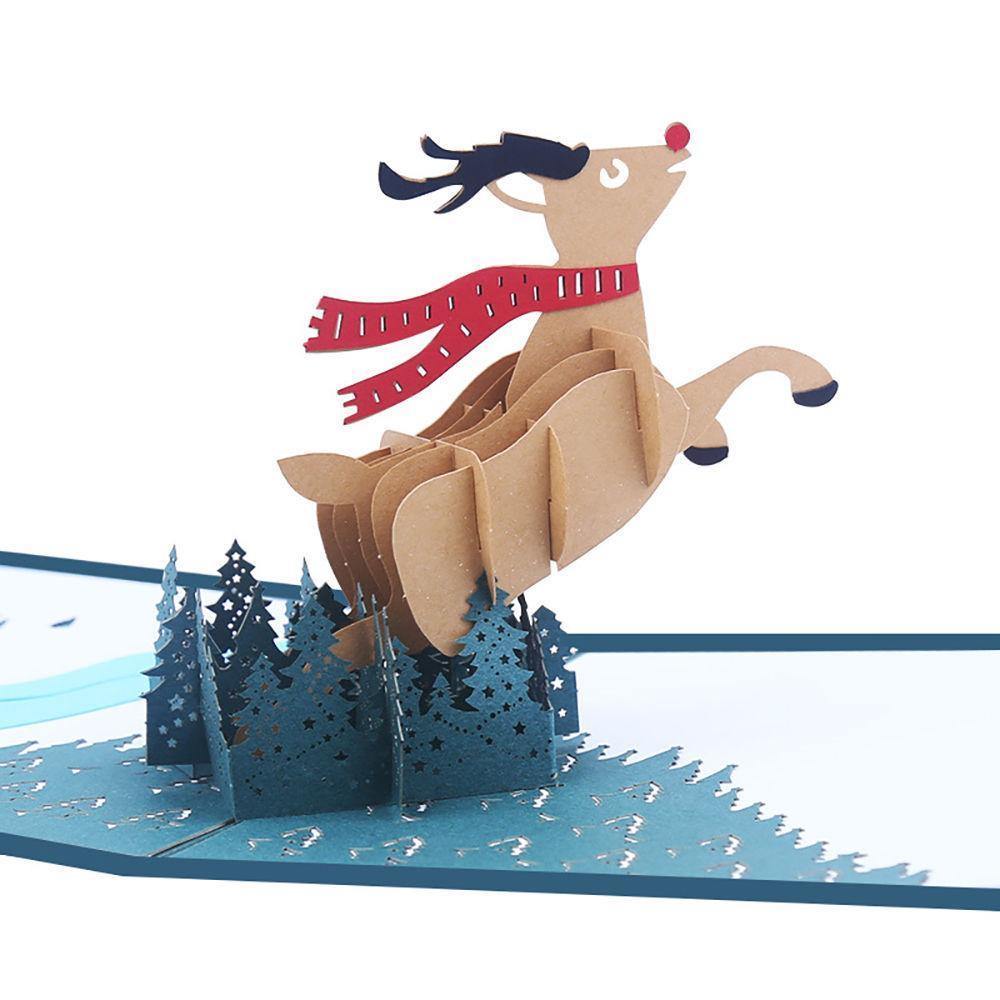 Greeting Card 3D Handmade Christmas Flying Deer - soufeelus