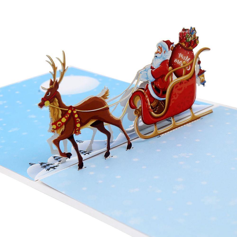 Greeting Card 3D Santa Claus And Deer Christmas - soufeelus