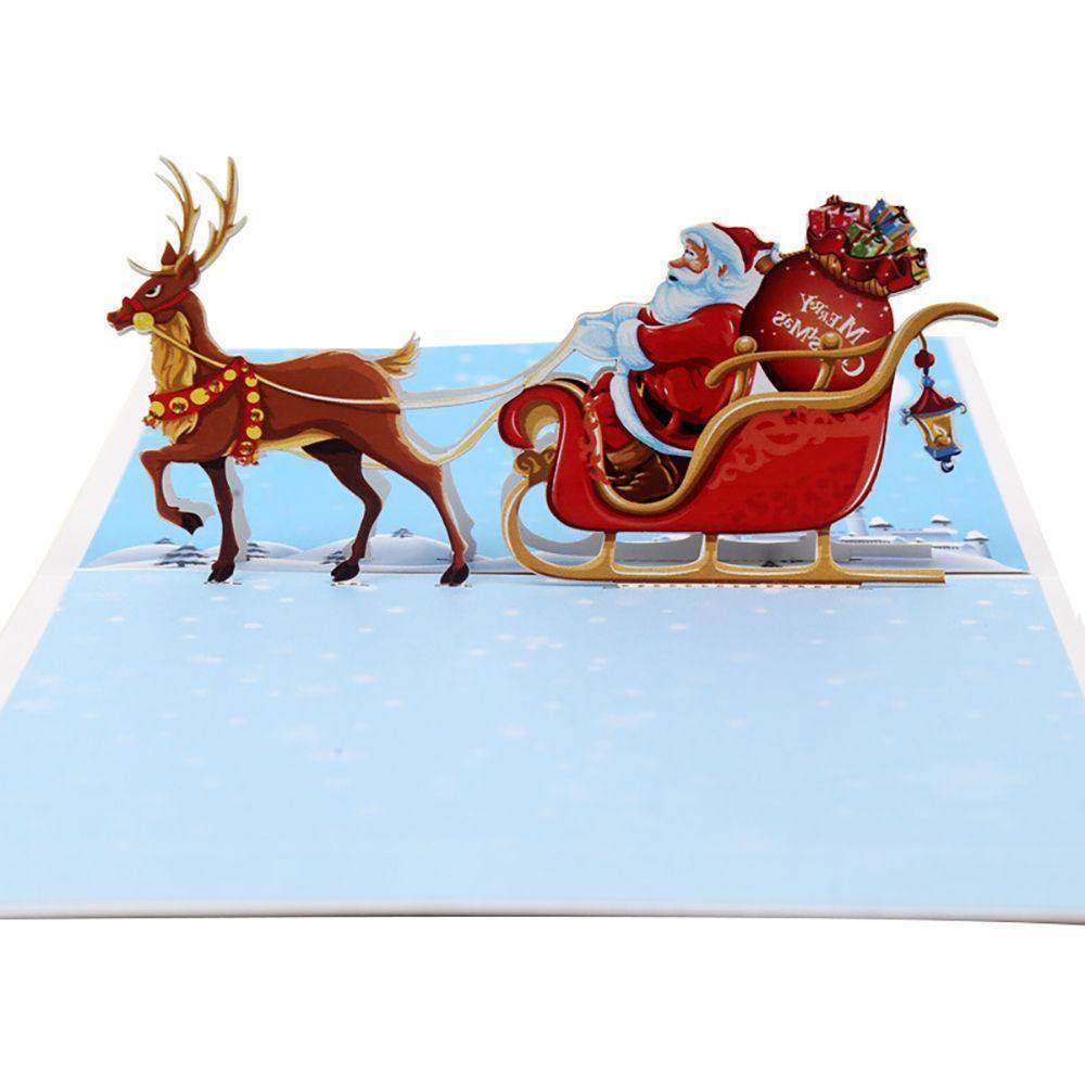 Greeting Card 3D Santa Claus And Deer Christmas - soufeelus