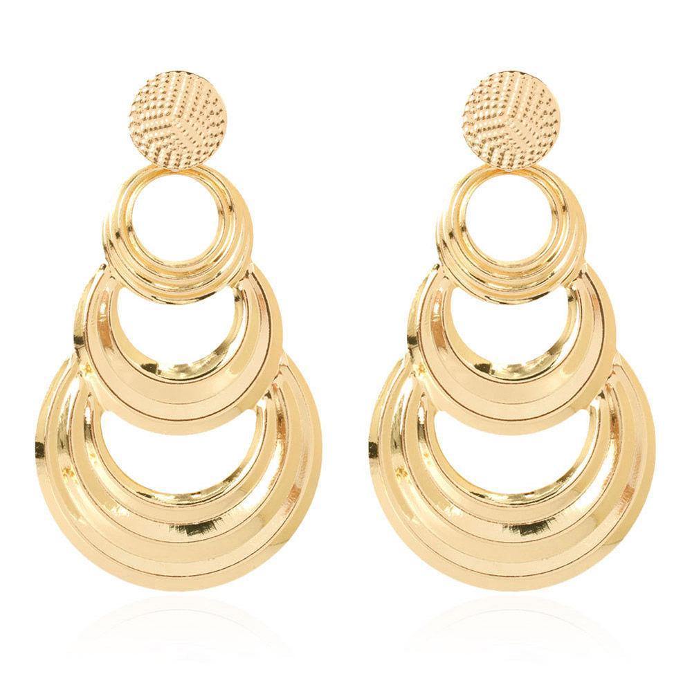 Metal Circle Earrings Gold Plated Alloy - soufeelus