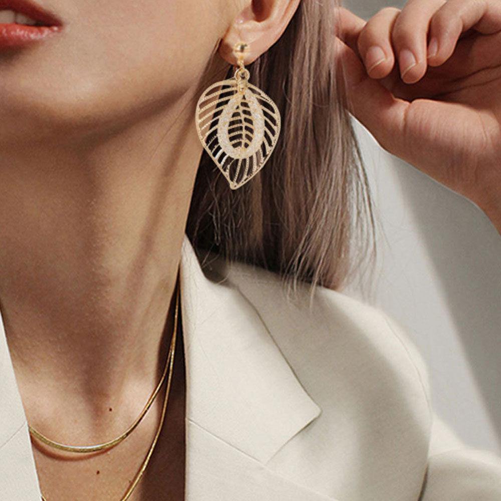 Leaf Earrings Gold Plated Alloy - soufeelus