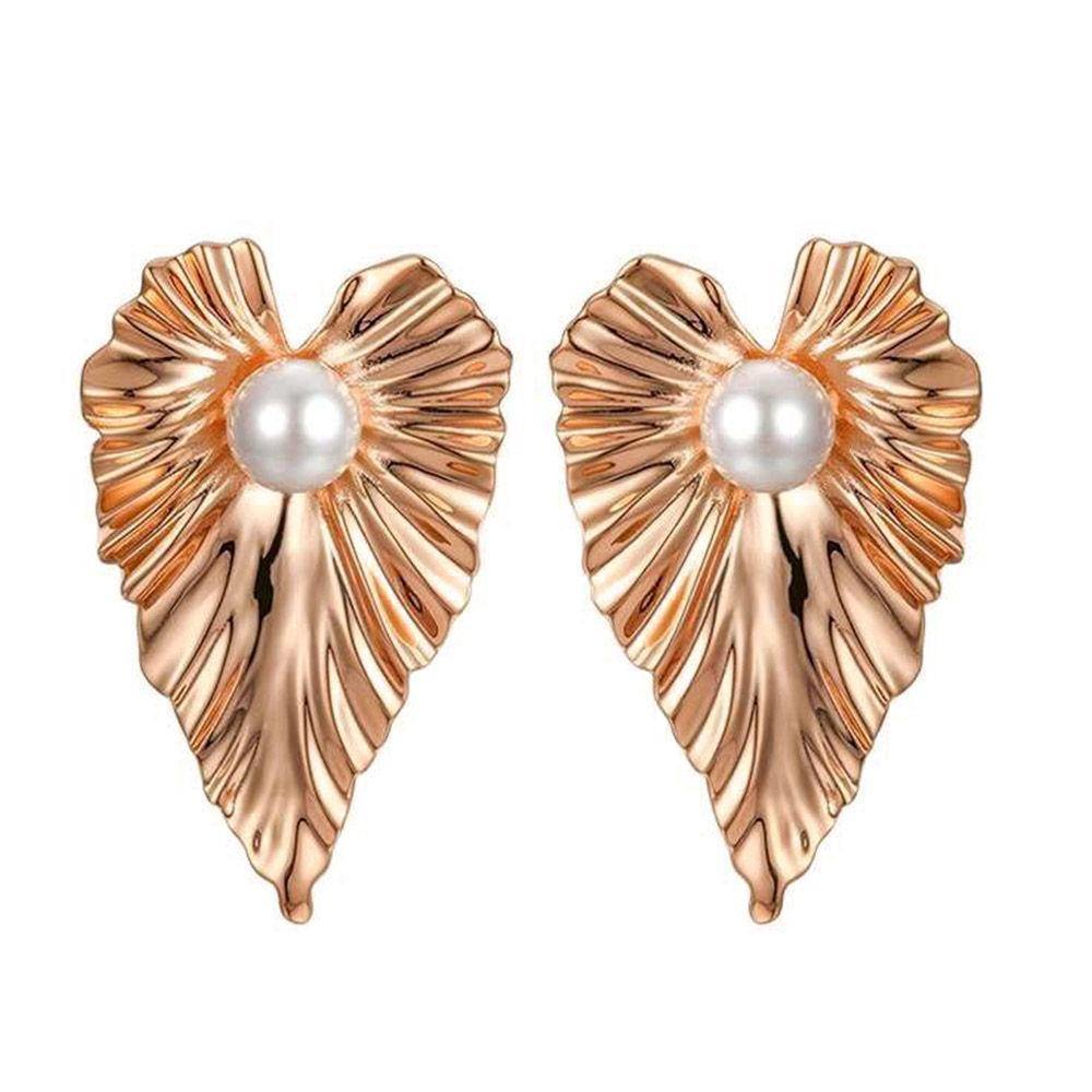 Pearl Earrings Heart Shape Rose Gold Plated Cooper - soufeelus