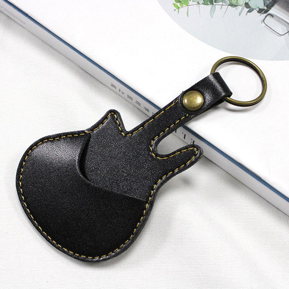 Guitar Pick Leather Case Pick Holder Guitar Shape - soufeelus