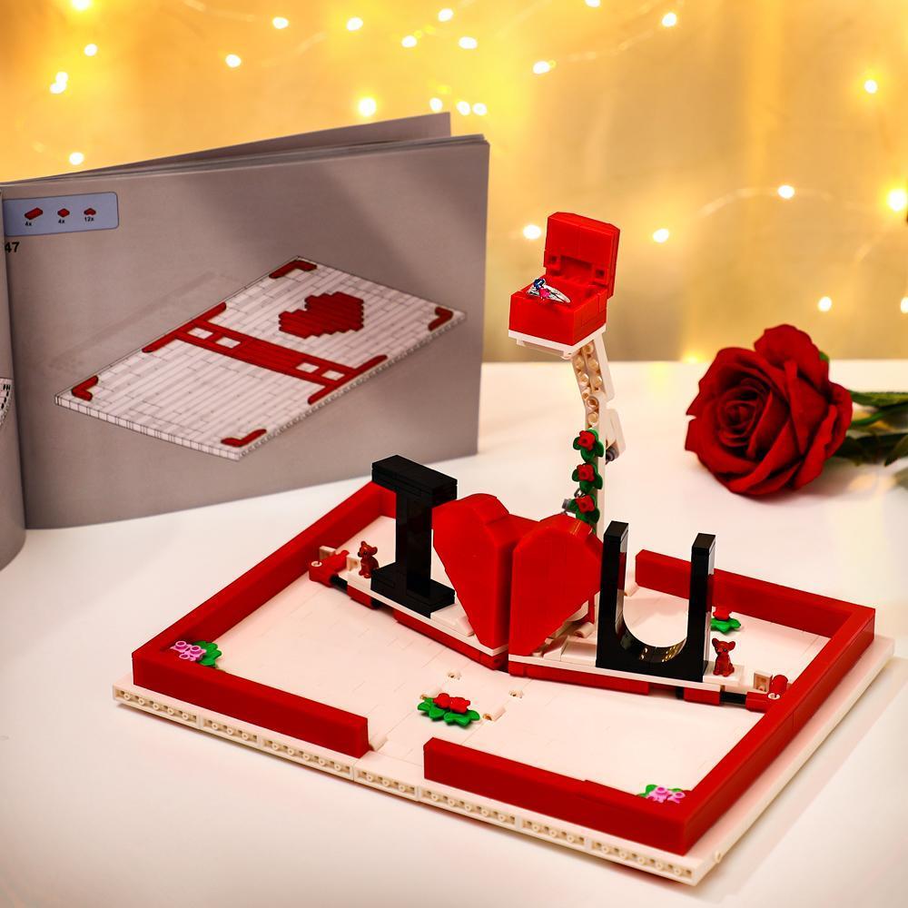 DIY Jewelry Gifts Box for Rings I Love You Compatible with Building Blocks Cartoon to Assemble (Not Included Ring)