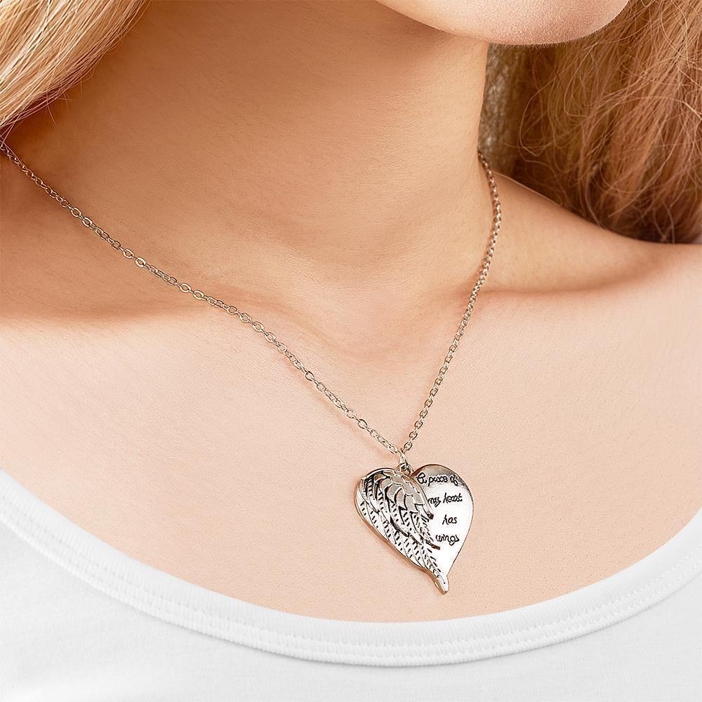 Fashion Necklace Angel Wings Wings Text Design Heart Pendant Gift - soufeelus