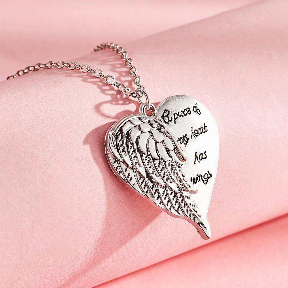 Fashion Necklace Angel Wings Wings Text Design Heart Pendant Gift - soufeelus