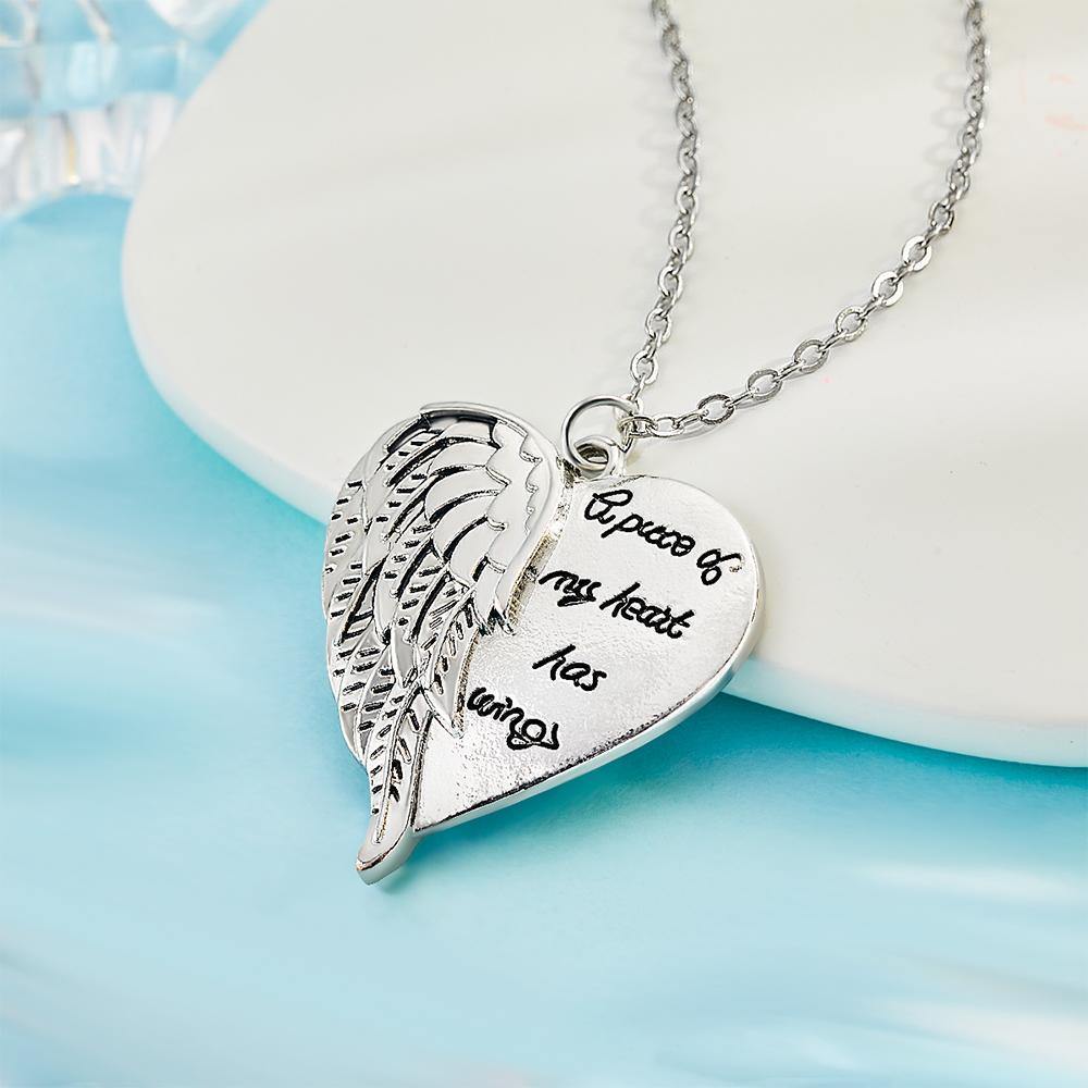 Fashion Necklace Angel Wings Wings Text Design Heart Pendant Gift - soufeelus