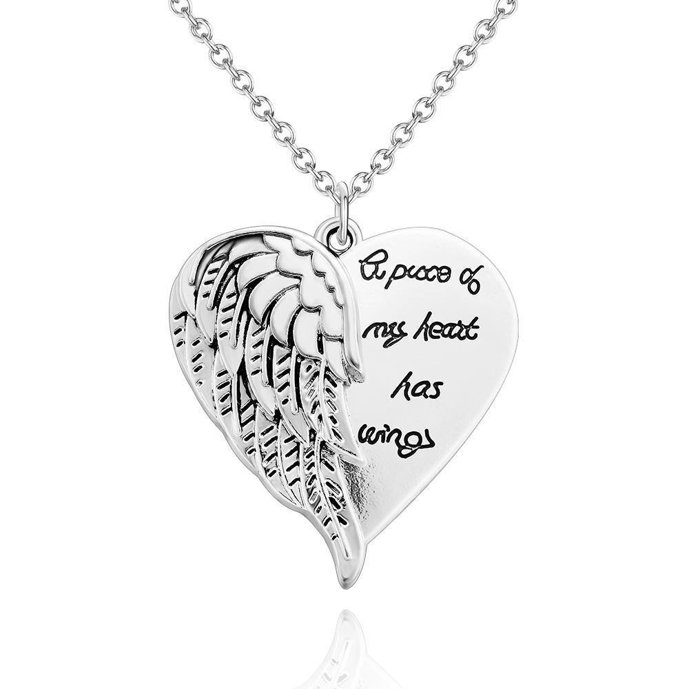 Fashion Necklace Angel Wings Wings Text Design Heart Pendant Gift - soufeelus