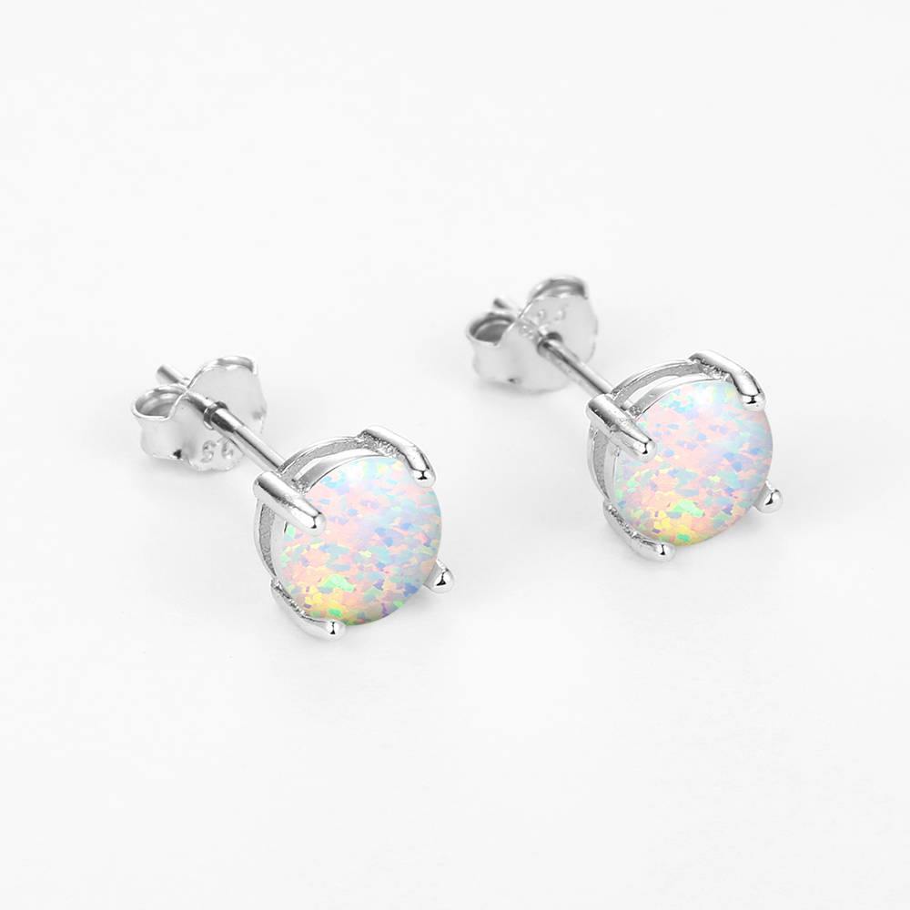 White Earrings Silver Opal - soufeelus