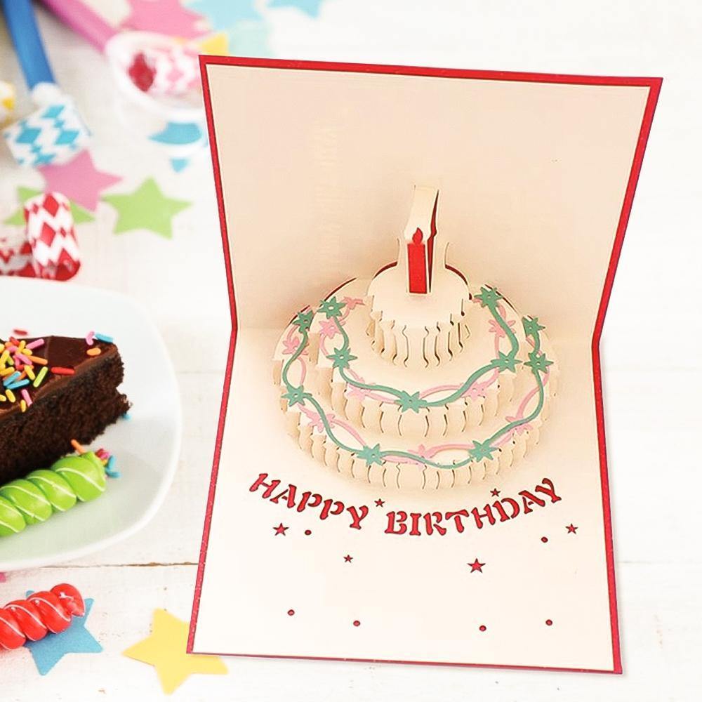 Birthday Card Color Cake Red Pop-up Card 15*15cm - soufeelus