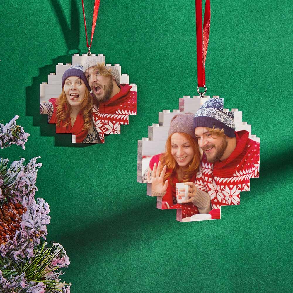 Christmas Ornament Custom Spotify Code Round Photo Block Personalized Building Brick - soufeelus