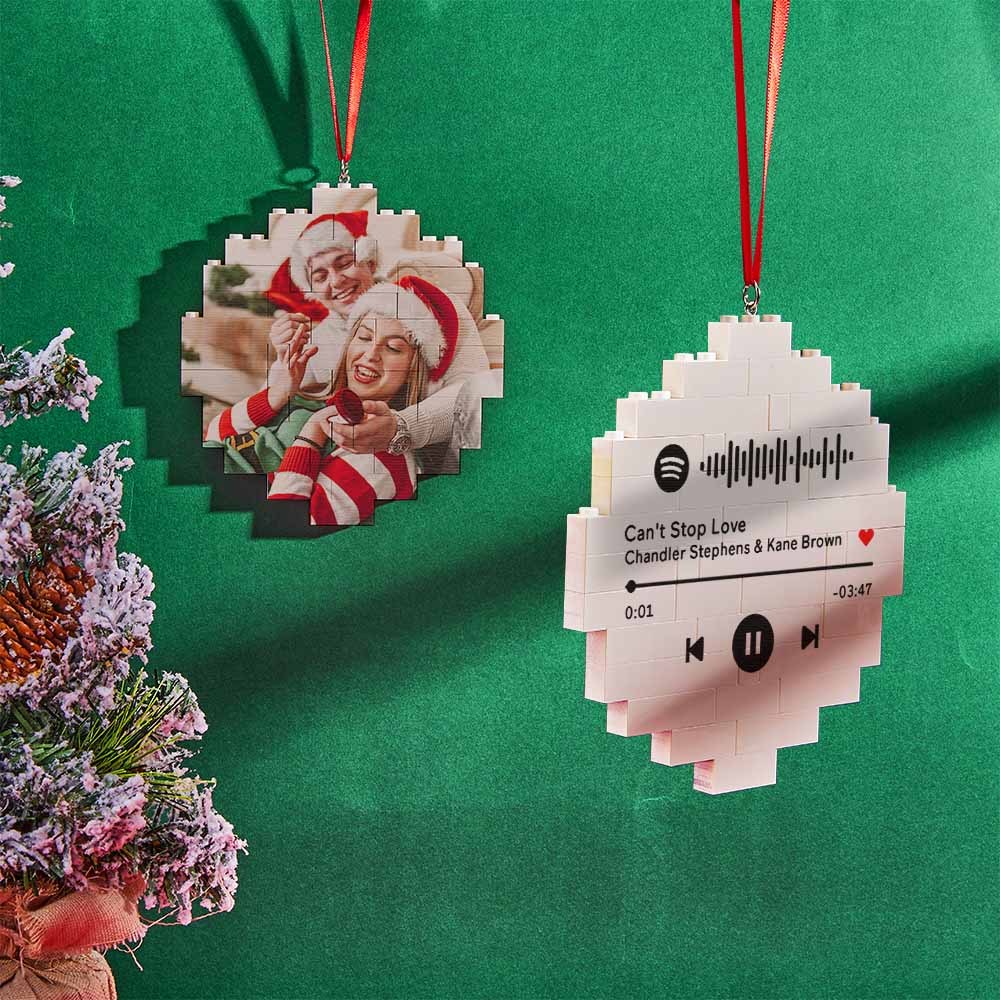 Christmas Ornament Custom Spotify Code Round Photo Block Personalized Building Brick - soufeelus