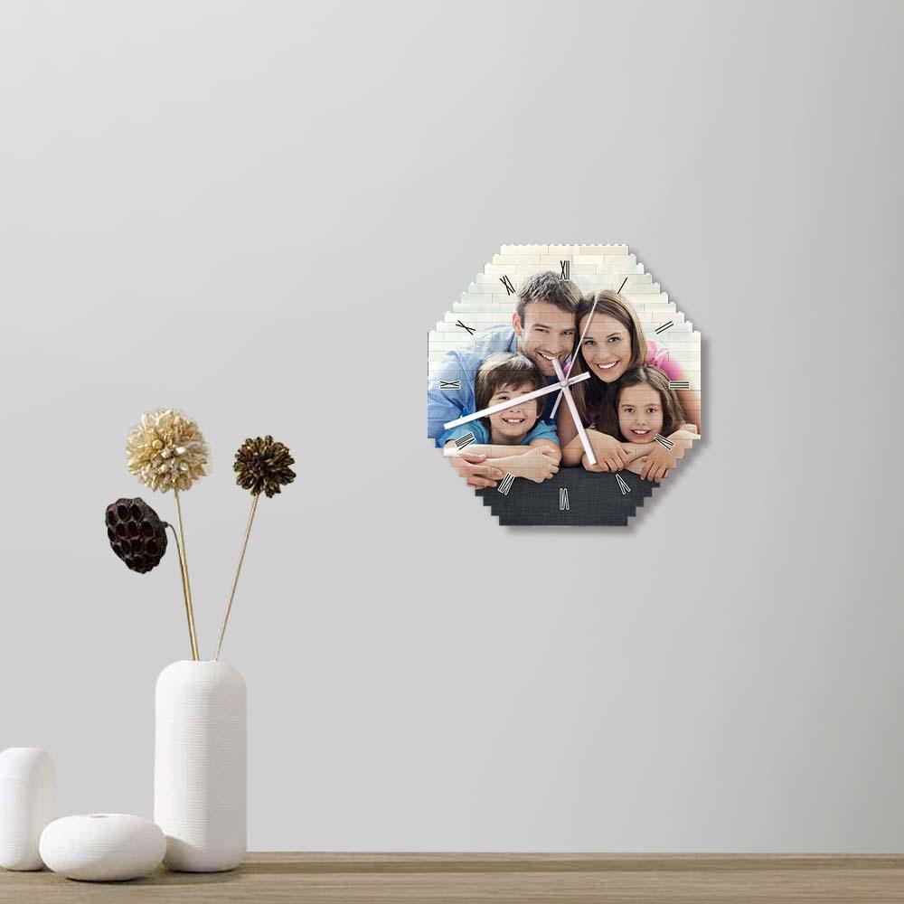 Custom Building Block Wall Clock Personality Puzzle Custom Photo Pointer Brick Clock Gift For Family - soufeelus