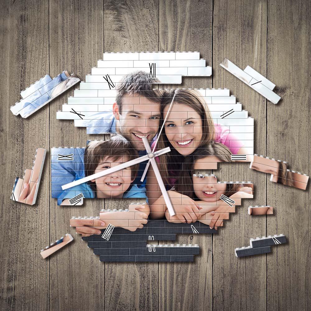 Custom Building Block Wall Clock Personality Puzzle Custom Photo Pointer Brick Clock Gift For Family - soufeelus