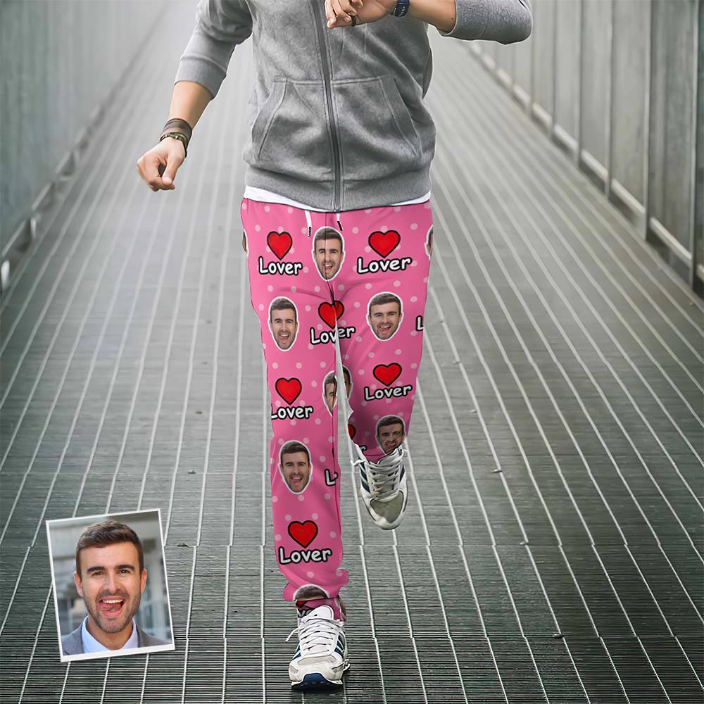 Custom Photo Face Sweatpants Love Design Pink Sweatpants Gift
