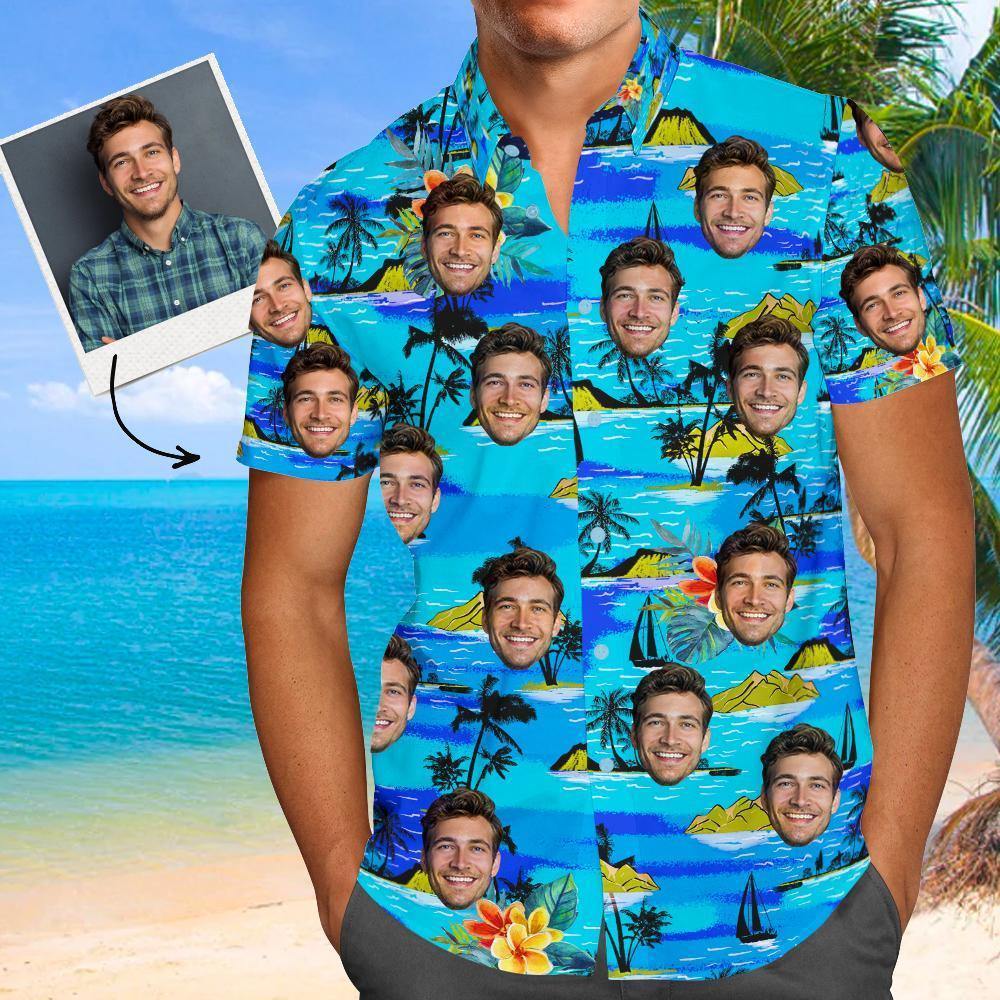 Custom Face Hawaiian Gang Style Shirt For Men - soufeelus