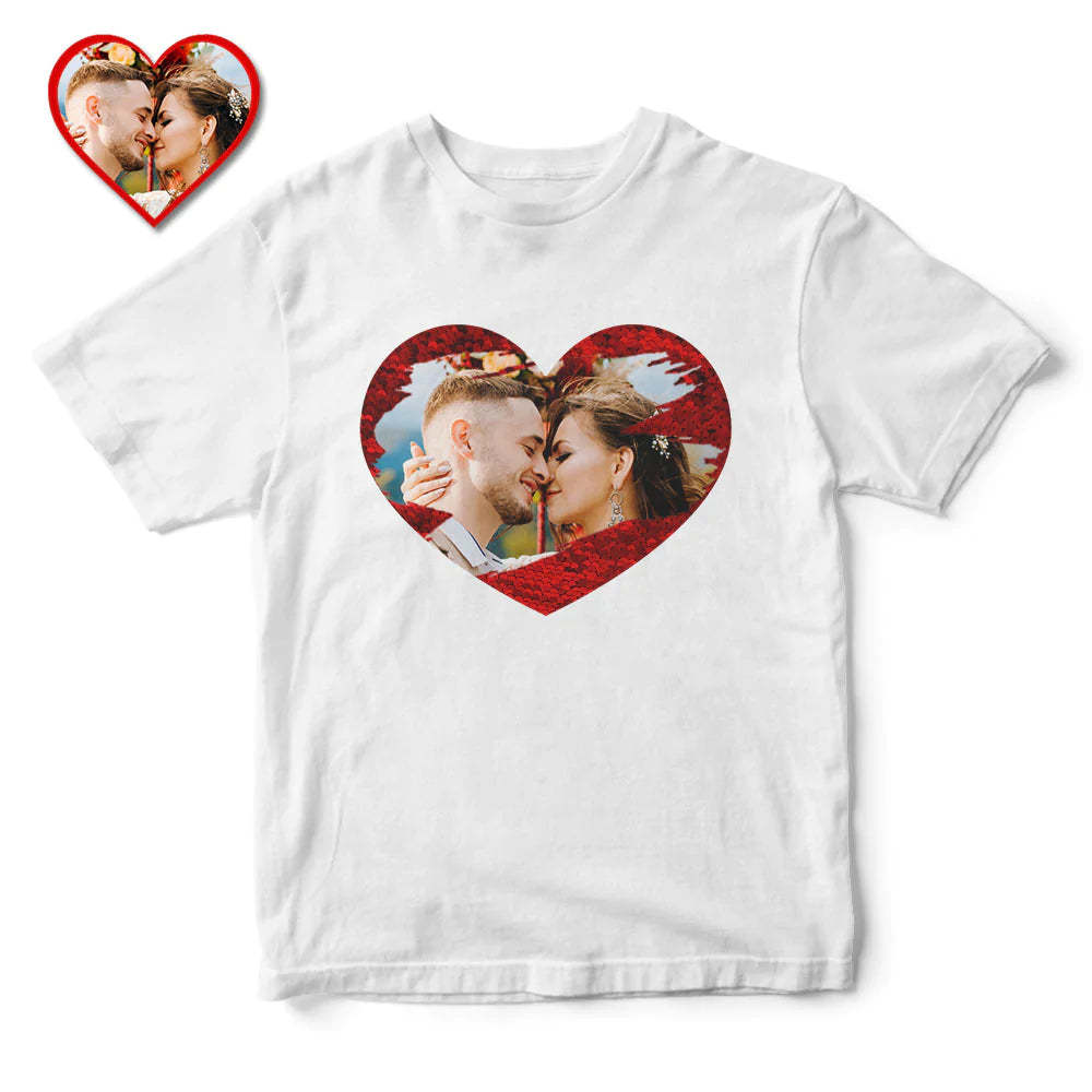 Custom Sequin T-Shirt Personalized Heart-shaped Photo Sequin T-Shirt Creative Gift - soufeelus