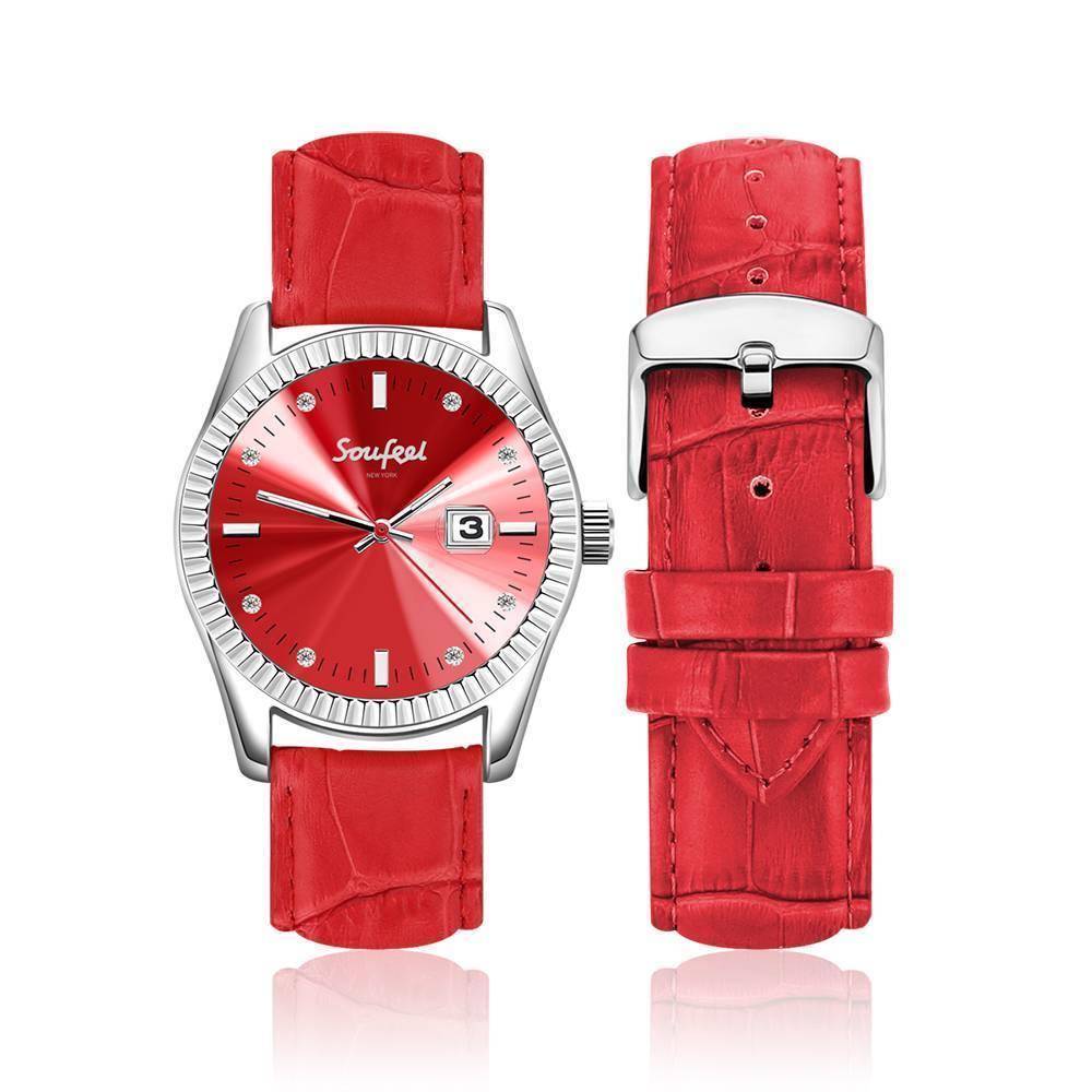 Soufeel Women's Soufeel Crystal Watch Red Leather Strap 38.5mm - soufeelus