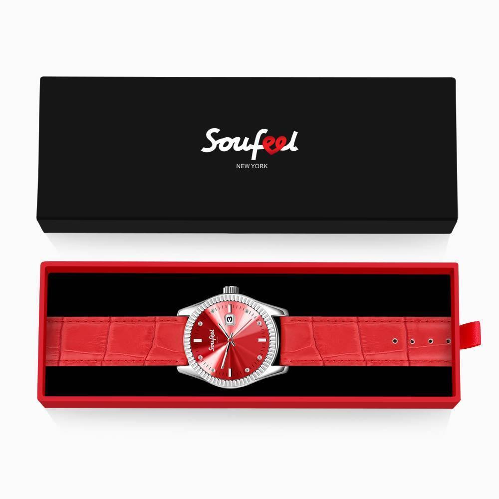 Soufeel Women's Soufeel Crystal Watch Red Leather Strap 38.5mm - soufeelus