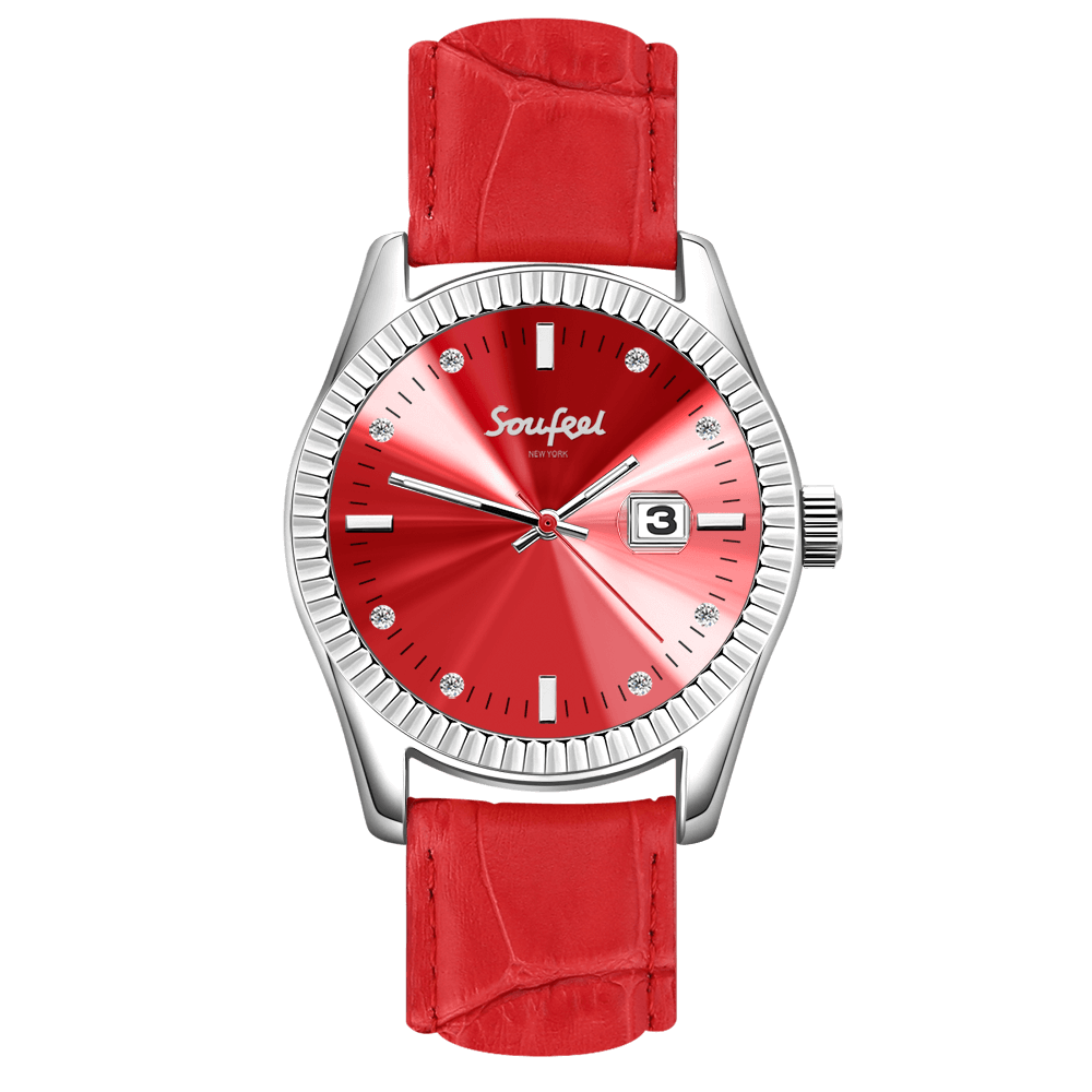 Soufeel Women's Soufeel Crystal Watch Red Leather Strap 38.5mm - soufeelus