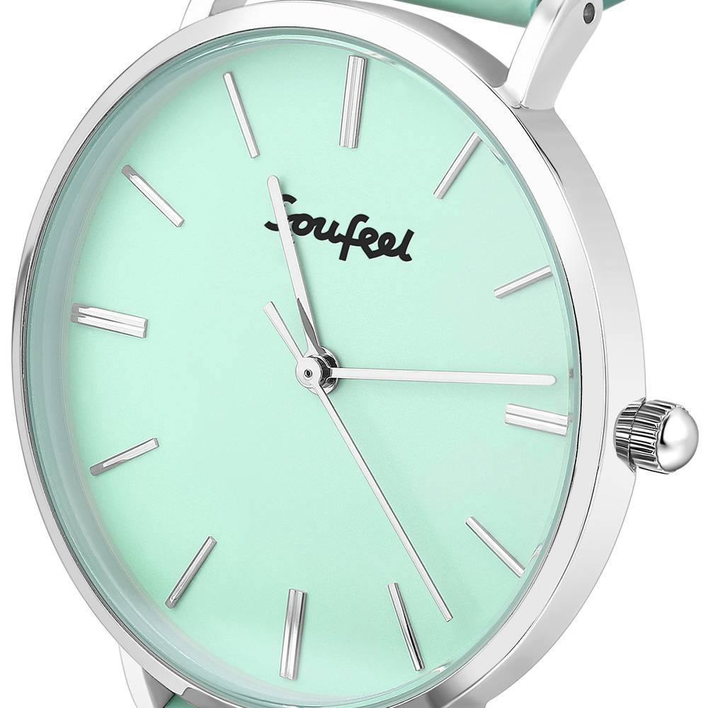 Soufeel Unisex Classic Watch Light Green Leather Strap 40mm - soufeelus
