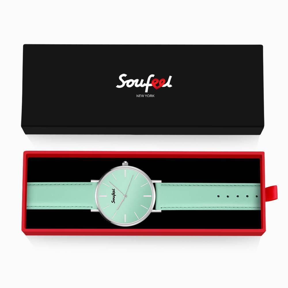 Soufeel Unisex Classic Watch Light Green Leather Strap 40mm - soufeelus