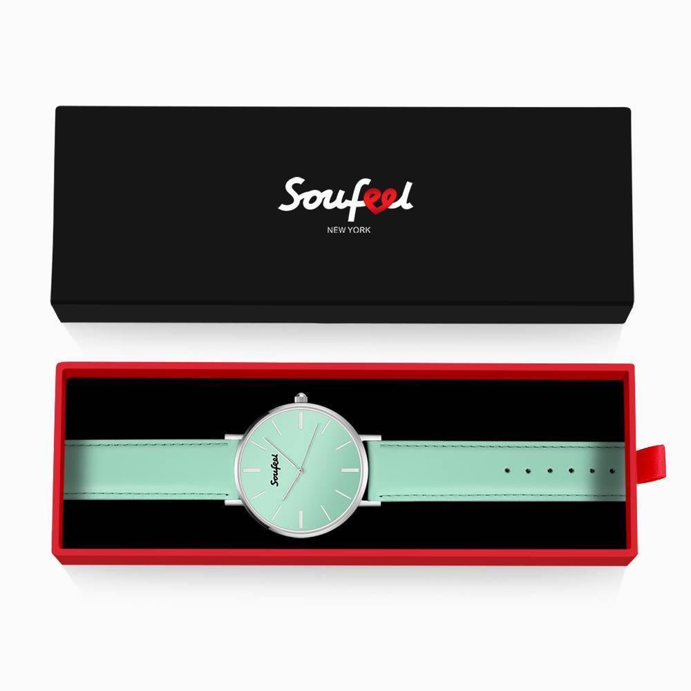 Soufeel Women's Classic Watch Light Green Leather Strap 36mm - soufeelus