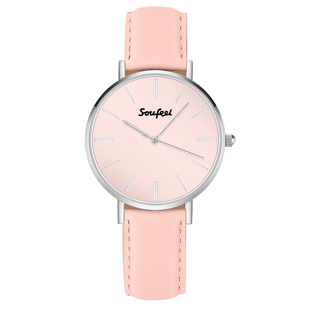 Soufeel Women's Classic Watch Pink Leather Strap 40mm - soufeelus