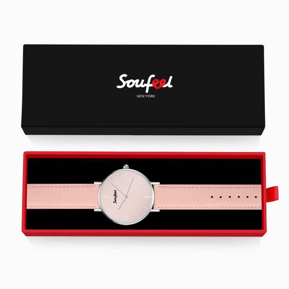 Soufeel Women's Classic Watch Pink Leather Strap 36mm - soufeelus