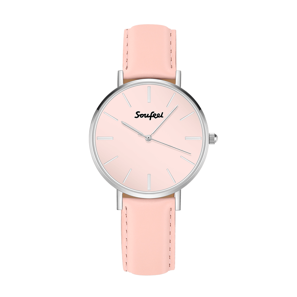 Soufeel Women's Classic Watch Pink Leather Strap 36mm - soufeelus