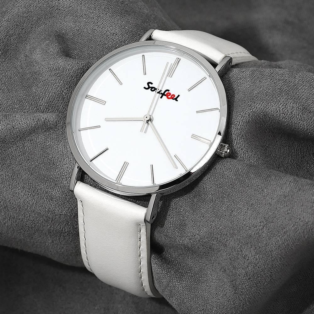 Soufeel Unisex Classic Watch White Leather Strap 40mm - soufeelus