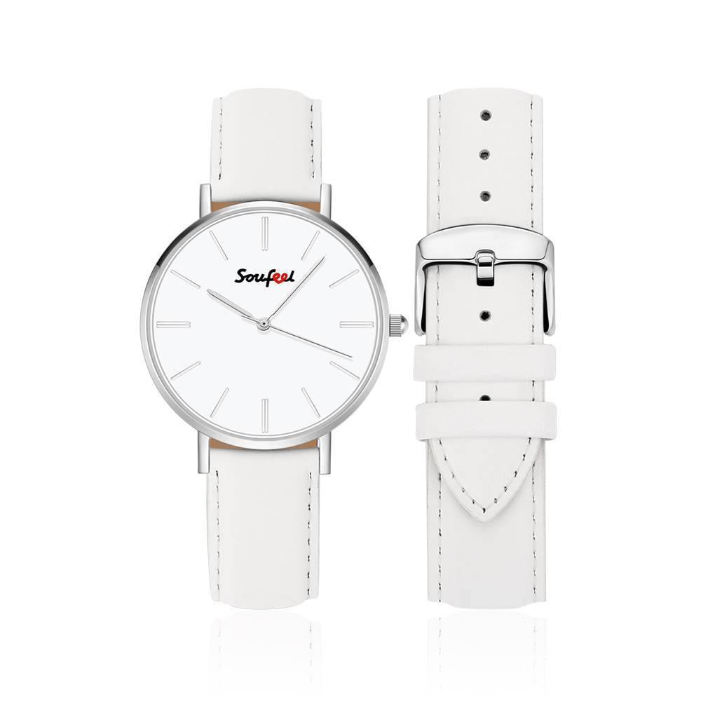 Soufeel Unisex Classic Watch White Leather Strap 40mm - soufeelus