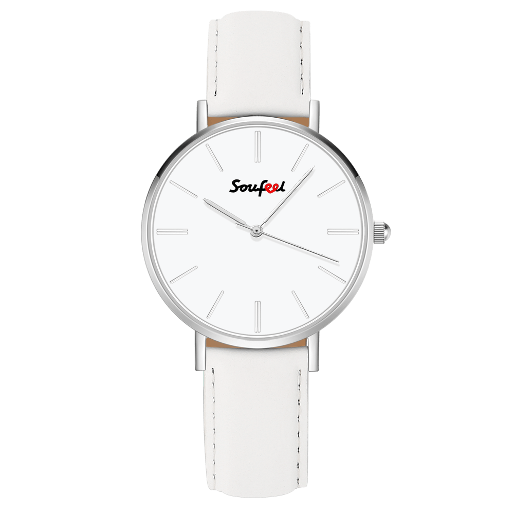 Soufeel Unisex Classic Watch White Leather Strap 40mm - soufeelus