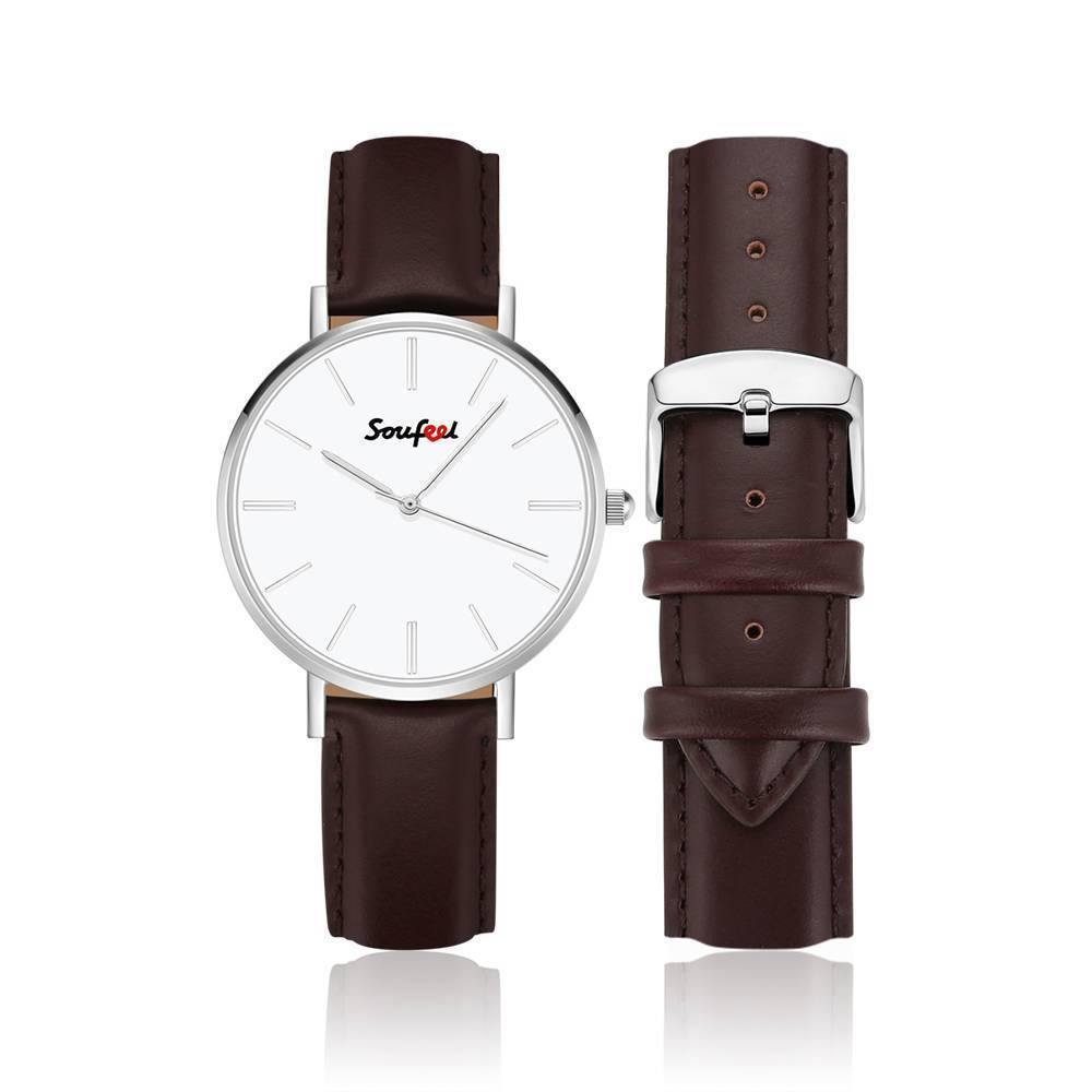 Soufeel Unisex Classic Watch Brown Leather Strap 40mm - soufeelus