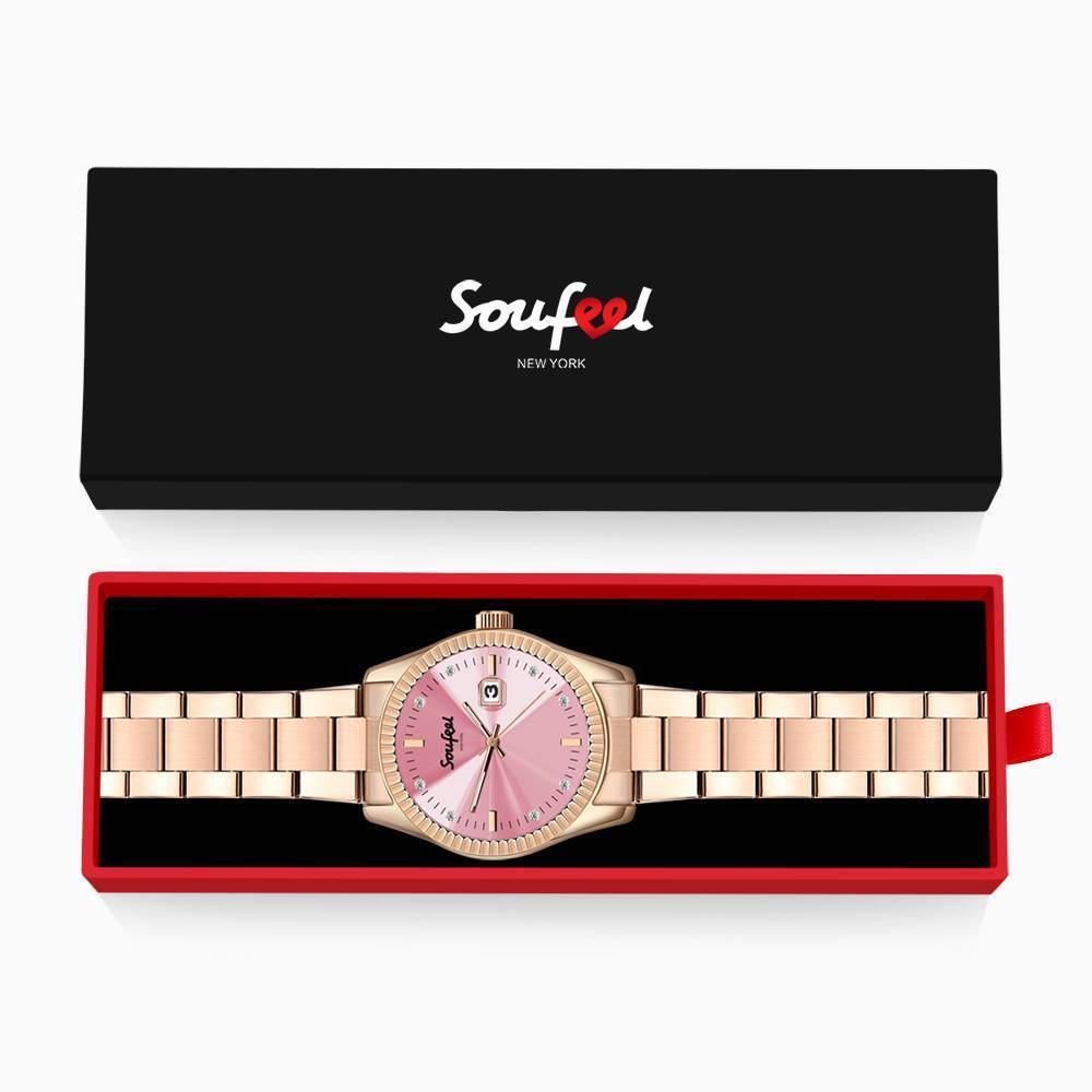 Soufeel Men's Stainless Steel Bracelet Watch Pink Dial 38.5mm - soufeelus